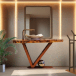 Prototipo Pedestal color cobre en combinación con el grifo y la válvula de desagüe